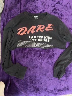 D.A.R.E. Black Cropped Graphic Long-Sleeve Top